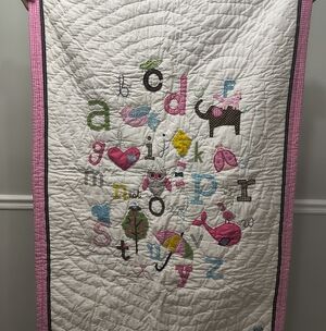 Pottery Barn Kids Alphabet Quilt Pink White Nursery Head Start Day-care Sleep